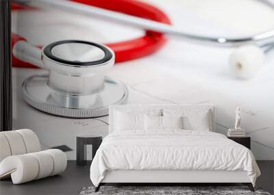 stethoscope on heart cardiogram Wall mural