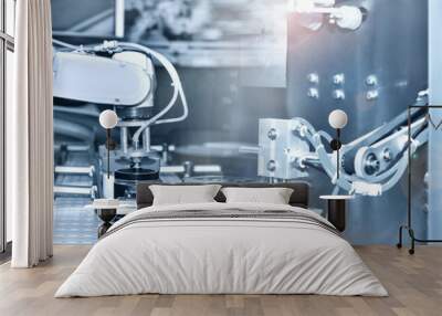 Industrial Robotic Arm for holding a aluminium cans ,industry 4.0 concept Wall mural