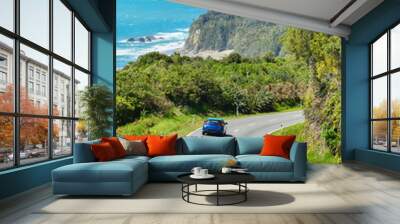 New Zealand Haast Highway: A scenic road winds along the western shore of New Zealand's South Island. Wall mural