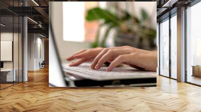 women's hands on a laptop in Wall mural