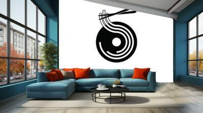 noodles with chopsticks logo icon design with DJ disc. for asian restaurant business Wall mural