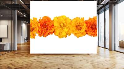 Marigold flowers isolated on a white background. Decorative elements, garland for the Day of the Dead and Indian holidays. Flat lay Wall mural