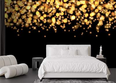 Abstract gold bokeh and star on black background. Shiny confetti light backdrop vector. Wall mural