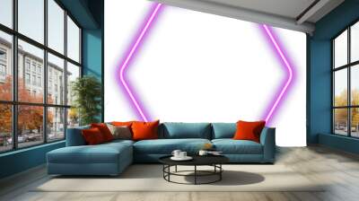 Pink, purple hexagon neon frame template, light sign, geometric glow outline border with space for text, png isolated on transparent background. Wall mural