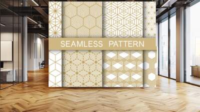 Set of 16 hexagonal seamless pattern. Seamless geometric cube pattern. Wall mural