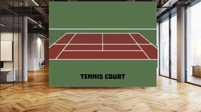 Dark red tennis court on green with net background. Flat vector illustration. Wall mural