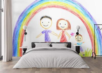 kids drawing happy family Wall mural