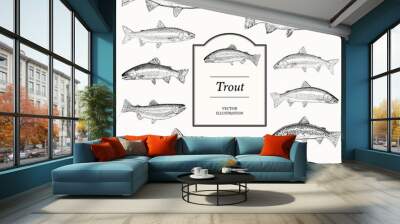 trout illustrations Wall mural