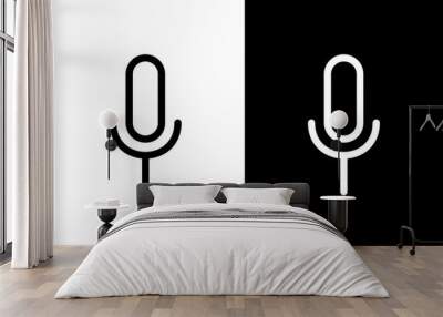 simple symbol microphone white black outline icon Wall mural