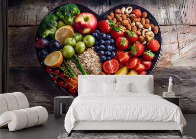 Healthy nutrition as advised by nutritionists and doctors for patient wellbeing is eating with fresh fruits and vegetables, in heart dishes. This includes cholesterol diets. Wall mural