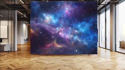 Stary night cosmos. Colorful space galaxy cloud nebula. Universe science astronomy. Supernova background wallpaper Wall mural