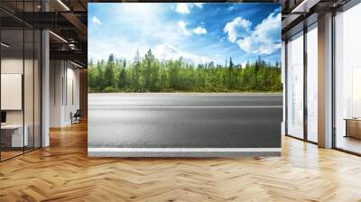 asphalt road and forest Wall mural