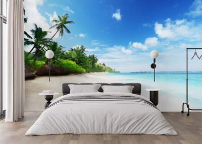 beach in sunset time on Mahe island in Seychelles Wall mural