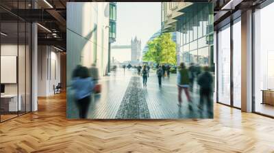 business people, modern buildings and Tower Bridge, London, UK Wall mural