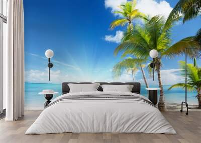 caribbean sea and coconut palms Wall mural