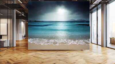 dark sky on the beach of la Digue island, Seychelles Wall mural