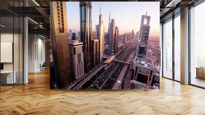 Dubai skyline in sunset time, United Arab Emirates Wall mural