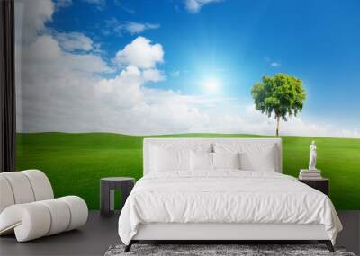 field of grass and tree Wall mural