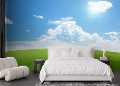 green field and blue sky Wall mural