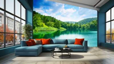 green water lake in forest Wall mural