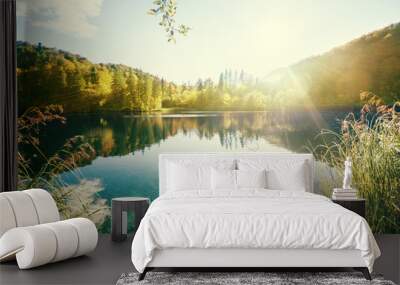 lake in forest, croatia, plitvice Wall mural