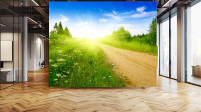 road from sand and perfect summer day Wall mural