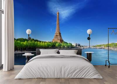 seine in paris with eiffel tower in sunrise time Wall mural