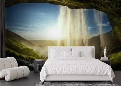 Seljalandfoss waterfall in summer time, Iceland Wall mural