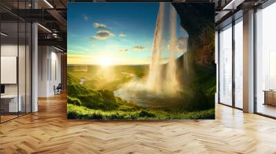 Seljalandfoss waterfall in summer time, Iceland Wall mural