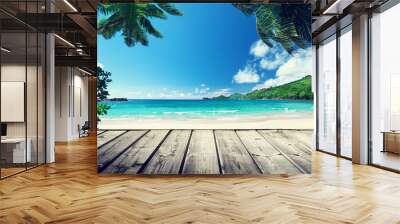 seychelles beach and wooden pier Wall mural