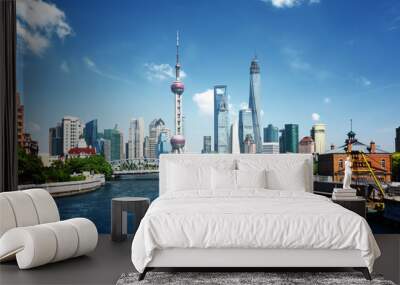 Shanghai skyline in sunny day, China Wall mural