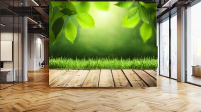 summer background with wooden surface Wall mural