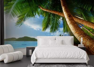 sunset on beach, Mahe island, seychelles Wall mural