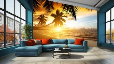 sunset on the beach of caribbean sea Wall mural