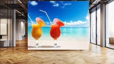 two fresh juices on beach Wall mural