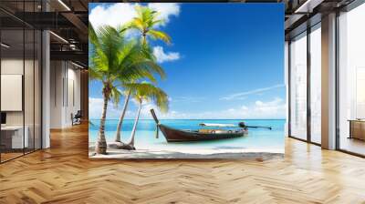 wood boat on the beach Wall mural