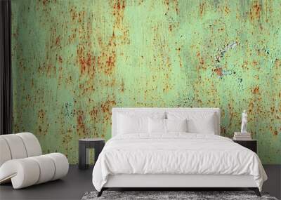 Green rust metal decayed crumpled sheet wide background. Wall mural