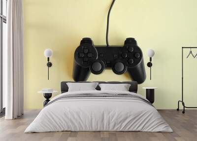 One joystick gaming controller on yellow background. Wall mural