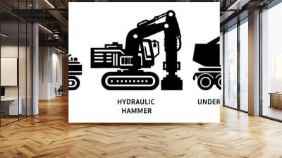 Construction vehicle side view silhouette black filled vector Illustration icon Wall mural