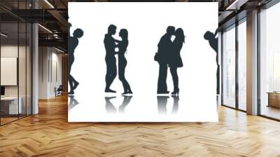 Silhouettes of Romantic Loving Couples Wall mural