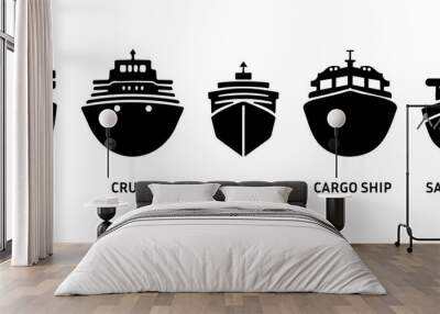 Transport vehicle ships front view silhouette black filled vector Illustration icon Wall mural