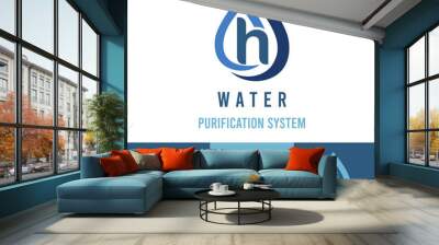 Initial h Letter with water drop icon for water purification system, natural cosmetic business logo idea Wall mural