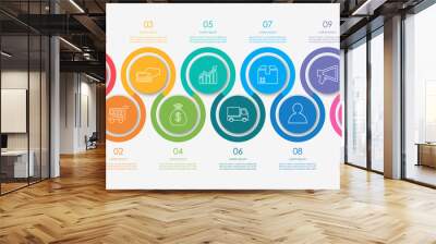 Abstract business infographics template with 10 circles on timeline diagrams in white color background Wall mural