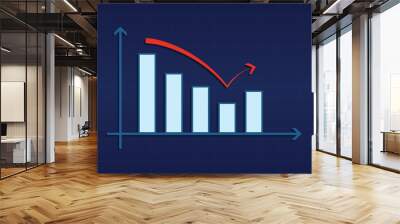 Abstract financial bar chart with rebound red arrow on blue color background Wall mural