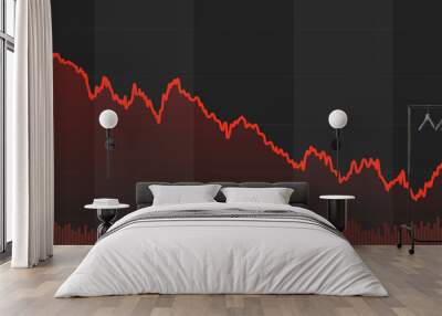 Abstract financial bar chart with red downtrend line graph on black color background  Wall mural