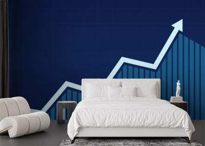 Abstract financial bar chart with uptrend line arroiw in blue color background Wall mural