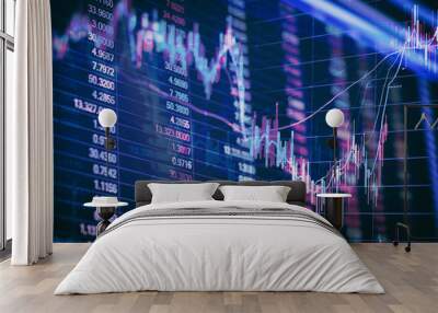 Abstract financial candlestick chart with line graph and stock numbers in Double exposure style background Wall mural