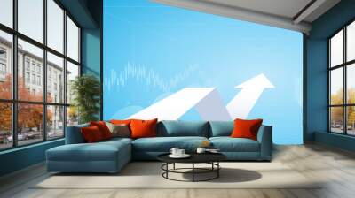 abstract financial chart with 3d moving up arrow and stock graph on blue color background Wall mural