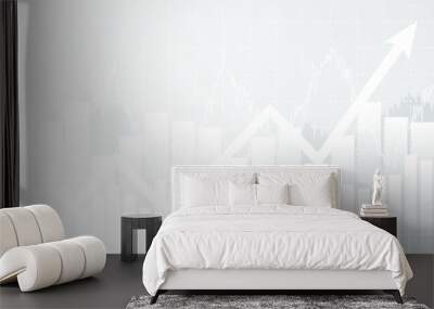 Abstract financial chart with up trend line graph and arrow in stock market on white color background Wall mural