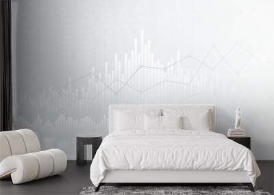 Abstract financial chart with uptrend line graph and candlestick on black and white color background Wall mural